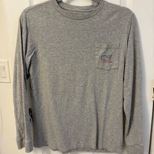 Vineyard Vines Boy’s Long-Sleeve Pocket Tee in Heather Gray with Whale Logo